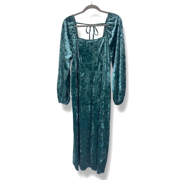 Green Crushed Velvet Square Neck Maxi Dress‎ Size 14W Plus Size X Balloon Sleeve - Picture 4 of 8